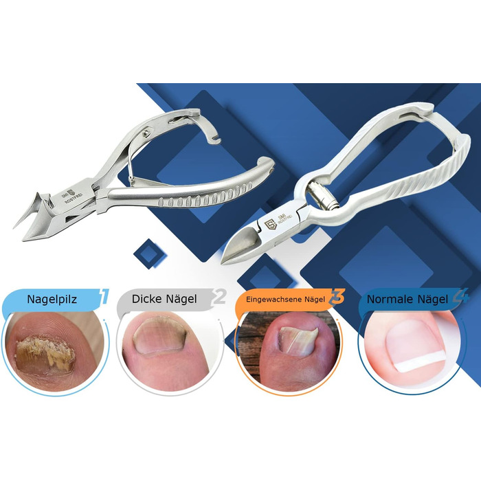 Професійний кусачки для нігтів SMI (2 шт.) для врослих та товстих нігтів, нержавіюча сталь, з чохлом для педикюру