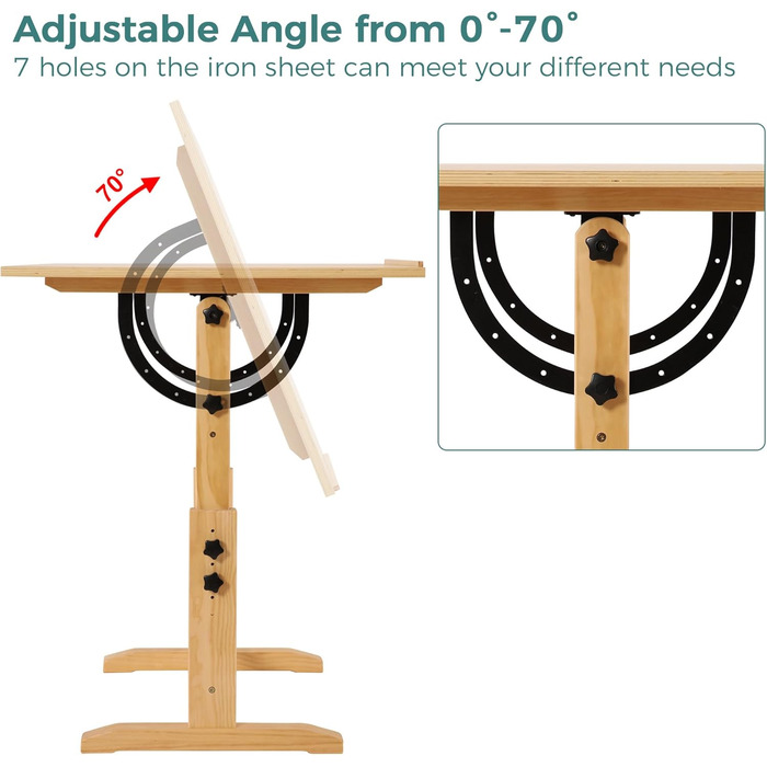 Adjustable Wooden Art Drawing Table - 76x107cm - Viswin Studio Easel for Painting & Drawing