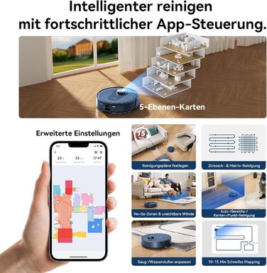 Робот-пилосос Proscenic Q10 з функцією миття підлоги, 8000Pa, 200 хвилин роботи, лазерна навігація, керування через додаток, Siri, Alexa, Apple Watch, для підлоги та килимів (блакитний)