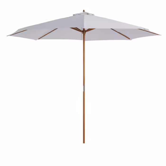 Outsunny Wooden Parasol 300 cm Wooden Umbrella Garden Umbrella Balcony Umbrella Bamboo Cream White | Aosom