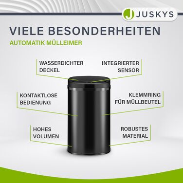 Сміттєвий бак кухонний Juskys з датчиком руху, 60л, чорний - нержавіюча сталь, кутовий, з фіксатором для пакетів