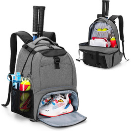 DSLEAF Tennis Backpack for 2 Rackets - Pickleball, Badminton & Squash Bag with Ventilated Shoe Compartment - Gray