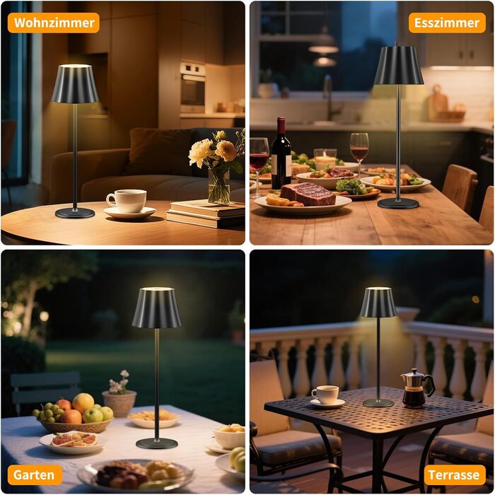 Бездротова LED-лампа Suright для столу з акумулятором 5000mAh, 3 режими кольору та регулюванням яскравості, IP54 вологозахист для вулиці, кемпінгу, тераси, вітальні, спальні