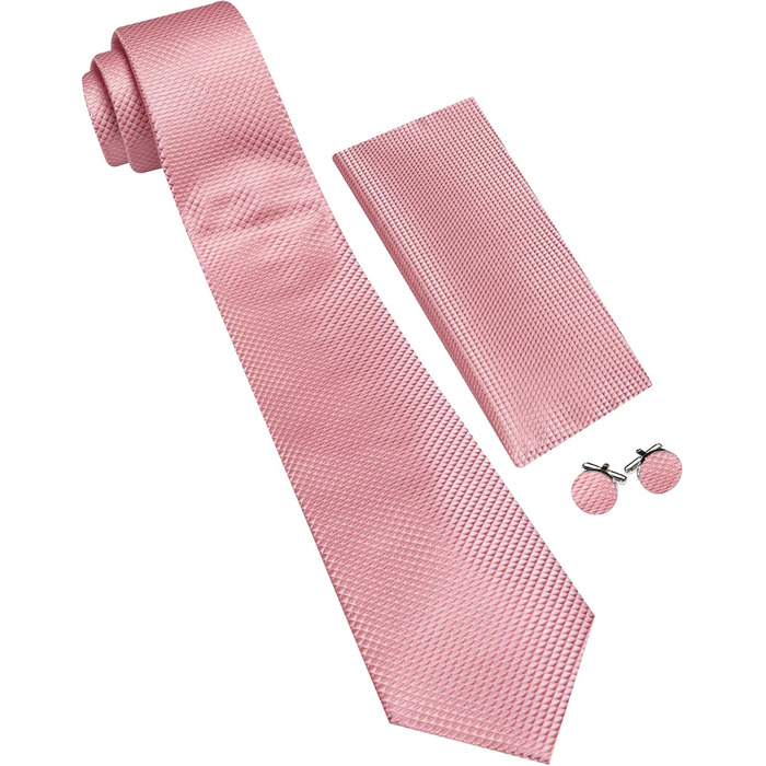 Комплект краваток Barry.Wang: краватка, кишеньковий хустинка та запонки (солідно-рожевий) для весілля та ділових зустрічей