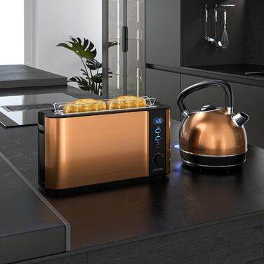 Набір чайник та тостер Arendo Kupferoptik: чайник 2200W, 1.7л, фільтр від накипу + тостер 2-шкісний з підігрівом для булок