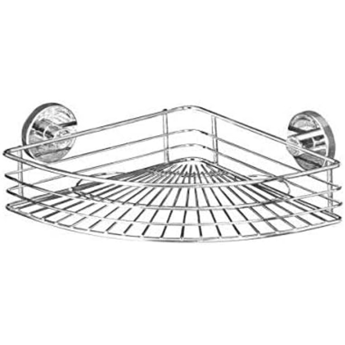 WENKO Vacuum-Loc Corner Shelf Bari, Corner Wall Shelf, Mounting without Drilling with Vacuum, Chrome-plated Metal, 35 x 9 x 22.5 cm