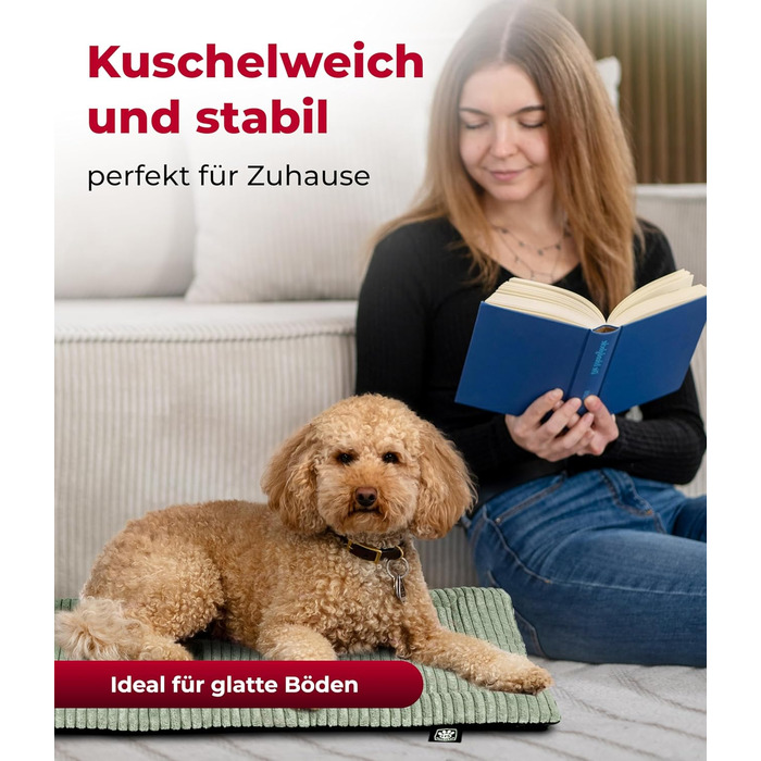 М'яка підстилка для собак XS з антиковзним покриттям – комфортний лежак для тварин, 65x95 см, Made in Germany (Зелений)