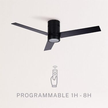 Стеляний вентилятор WINDMINIMAL білий з освітленням та пультом керування. Тихий, таймер, DC-двигун, 40W, діаметр 132 см, 6 швидкостей, режим літо/зима (чорні лопаті)