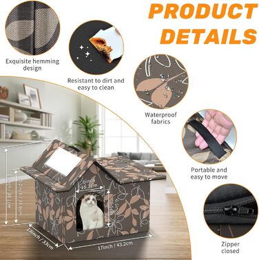 Кіт-будинок для вулиці, зимостійкий, знімні подушки, захист від холоду для котів, легко збирається, зелений (коричневий), 33 x 38 x 43 см