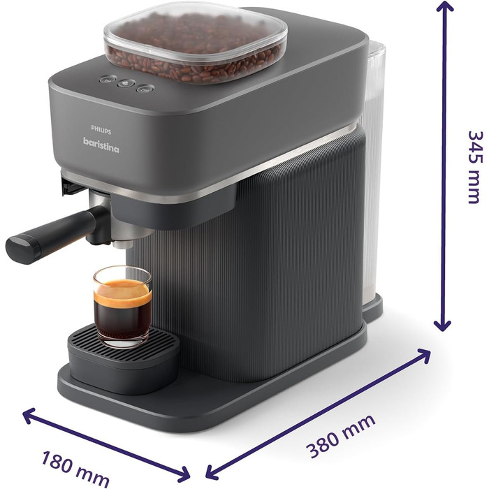 Кавомашина Philips Baristina, еспресо, автоматична, 16 бар, чорний, з млином, для дому, компактна
