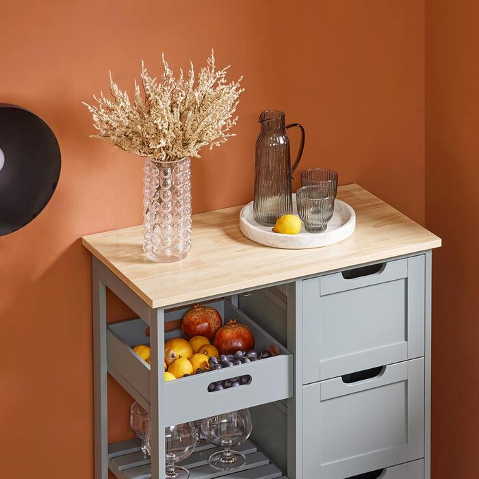 SoBuy Rolling Kitchen Cart with 2 Removable Shelves and 1 Tray - White/Light Grey
