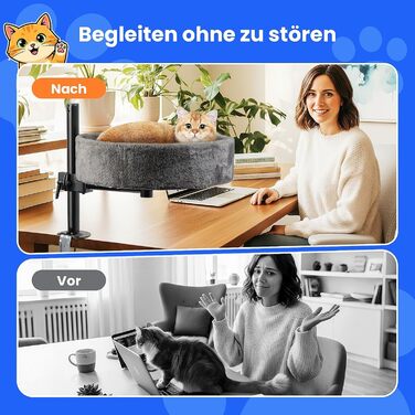 BSWAY Крісло-гніздо для кота на стіл - Покращений 360° оберт, регульована висота, без свердління. Підвищене котяче ліжко над столом. Тримає кошеня/кота близько, робочий простір чистий. Крісло-ліжко для кота на стіл, темно-сірий колір, XL розмір