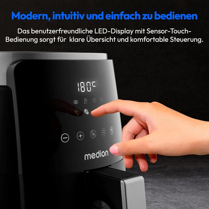 MEDION P40 L Фритюрниця без олії (4.7л, Airfryer, 1500 Вт, таймер 60 хв, до 200°C, антипригарне покриття, MD13030) білий (чорний)