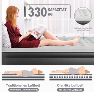 Надувний матрац OlarHike для кемпінгу та дому - 200 x 140 x 46 см (3 особи)