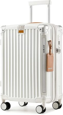 Чемодан Joyway ABS, розширюваний, з TSA замком та 4 колесами, набір: великий та невелика валіза + сумка для туалетних речей, зелений (білий, 56 см, ручна поклажа)