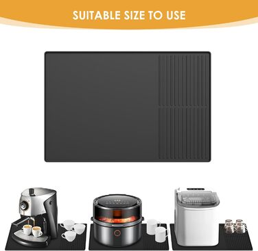 Силіконовий килимок під кавомашину з бортиками, 61 x 40.6 см, чорний | Захист стільниці, аксесуар для кавобару