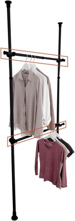 WENKO Telescopic Wardrobe System Hercules Basic (Black, Bundle with 2-Piece Clothes Rail Set)