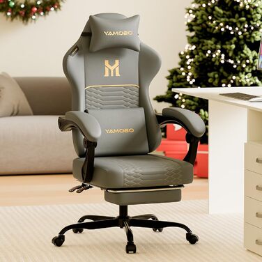 Геймерське крісло Ergonomisch з підлокітниками, підставкою для ніг, подушкою для попереку та голови, регульованою висотою, оббивка PU, сірий колір P-grey