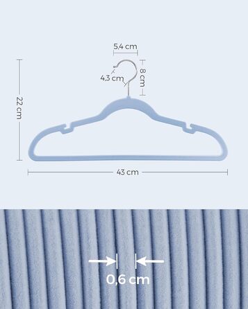Набір вішалок для одягу SONGMICS, 50 шт., з неслизьким покриттям, для штанів та одягу, обертовий гачок, 43 см, світло-блакитний, CRF029Q05