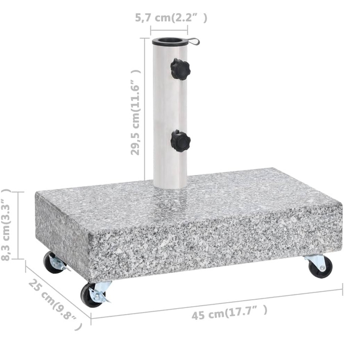 vidaXL Umbrella Stand with Wheels - Parasol Stand - Umbrella Holder - Umbrella Stand - Foot - Terrace - Garden - Light Grey - 45x25x8.3cm - Granite