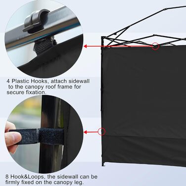 2 Baldachin Side Walls, Tent Side Wall for 3x3m Pop-Up Baldachin, Waterproof with Silver Coating for 3M Straight Leg, Outdoor Pavilions, Instant Awnings, only White Side Wall (Black)