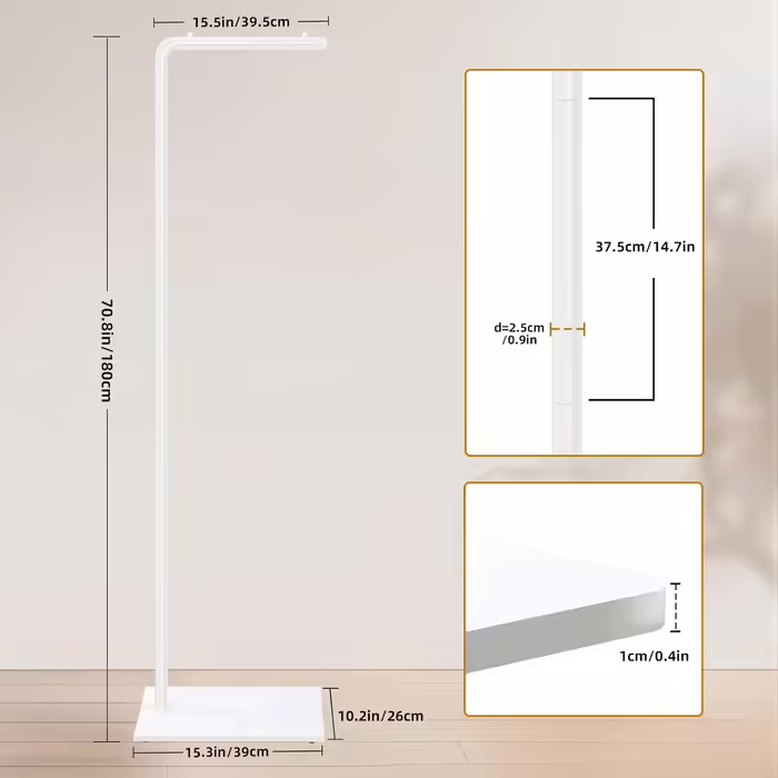 Metal Clothes Rack, White Coat Rack, Coat Rack with Slate Shelf, Suitable for Clothes, Hats, Bags, Living Room, Bedroom, Office, 178CM high