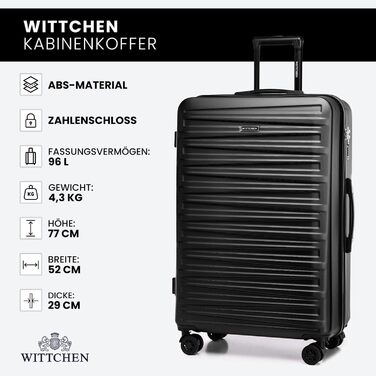 WITTCHEN Skyspeed Line - великий валіза з жорстким корпусом ABS, 4 колеса, телескопічна ручка, комбінаційний замок, чорний. Підходить для авіакомпаній Lufthansa, Eurowings, Ryanair, Condor