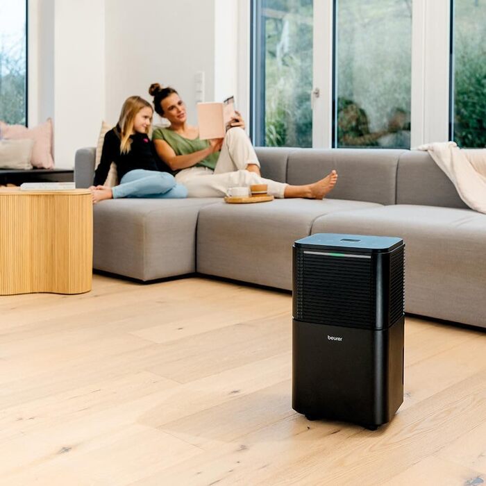Електричний осушувач повітря Beurer LE 150: 12л/24г, осушувач для кімнати з функцією сушіння білизни, тихий нічний режим, захист від плісняви та запахів, бак 2л, до 30м2