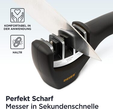 Deiss PRO Точилка для ножів 3-ступенева - професійна для кухонних, мисливських та керамічних ножів. Відновлює та полірує леза