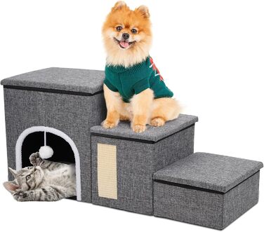 Сходинки для собак Upgrade XL, сірі, 90x35x43 см, 3 сходинки, для великих собак, котів, ліжка, дивана