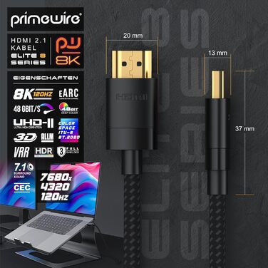 HDMI 2.1 кабель 8K/4K 3 метри - Ultra High Speed Ethernet - для TV, Blu-ray, PS5, Xbox, Switch (чорний)