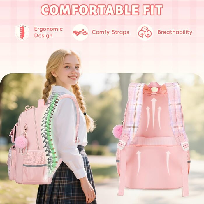 Шкільний рюкзак Tanou для дівчаток, водонепроникний, з візком, візерунок 'Клешні', 9-16 років (Рожевий)