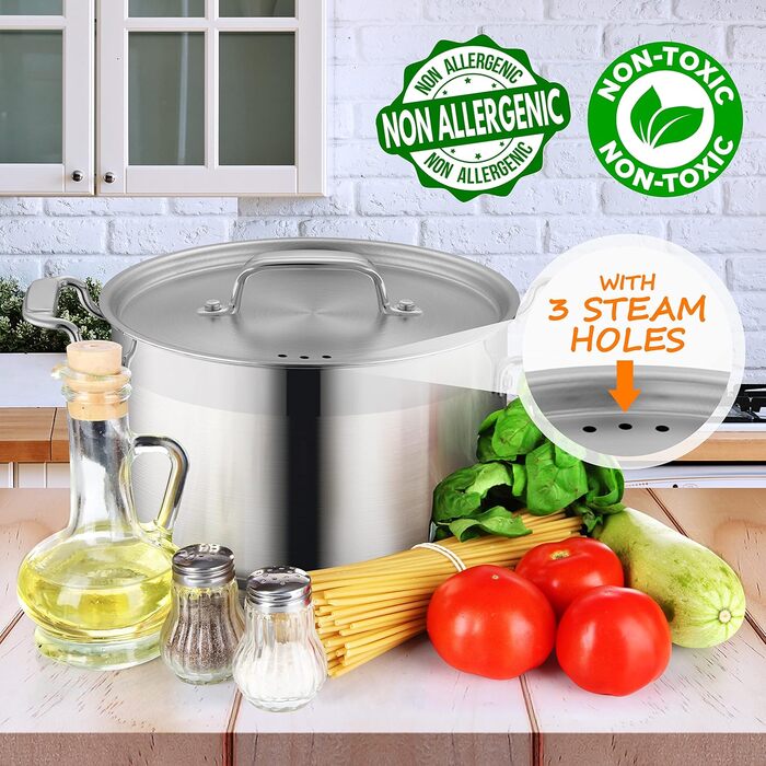 NutriChef Каструля з нержавіючої сталі 18/8, 5 л, для супу та рагу, важка, з кришкою, для індукції, кераміки та галогенових плит, можна мити в посудомийці
