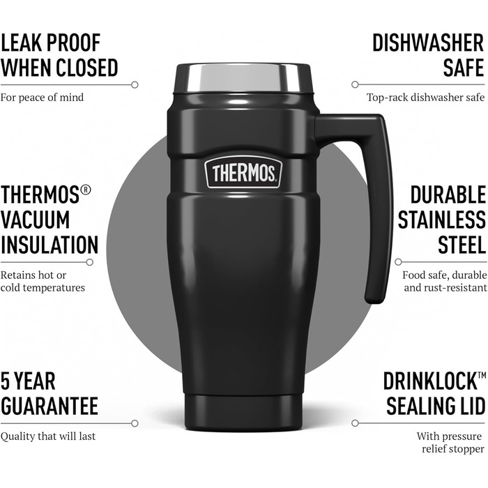Термос König Travel Mug з нержавіючої сталі - Матовий чорний (470 мл) - Gun Metal
