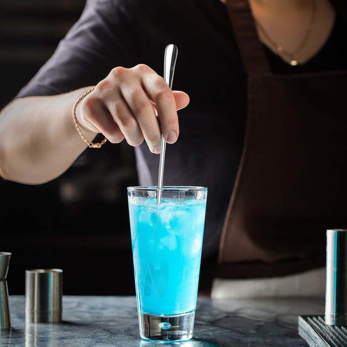 12 довгих ложок для лате макіато, 20 см: коктейльні, для морозива, кави, молочних коктейлів, десертів, нержавіюча сталь, придатні для миття в посудомийній машині