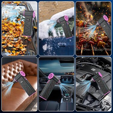 Електричний пилосос-фен, 10000mAh, LCD, міні-фен з ліхтариком для відпочинку на природі, 180000RPM, 4-та ступінь сили, чорний