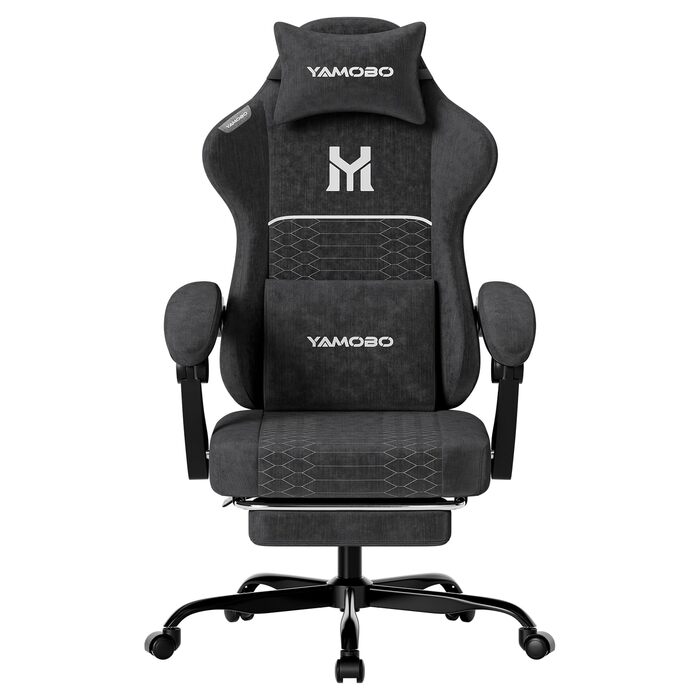 Геймерське крісло Ergonomisch з підлокітниками, підставкою для ніг, подушкою для попереку та голови, регульованою висотою, оббивка PU, сірий (Чорний)