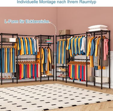 Розширюваний вішак для одягу, металева штанга для одягу, важкий металевий вішак для одягу з гачками, чорний (70.3-89.8” x 14” x 71.3”)