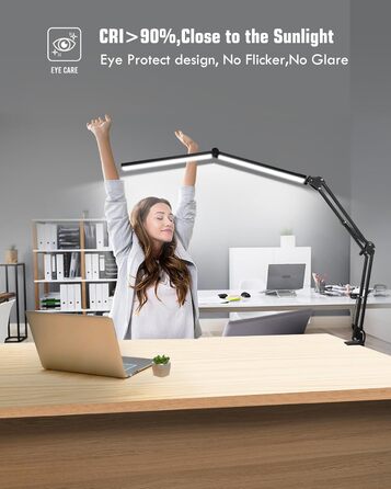 LED настільна лампа NOEVSBIG 24W з регулюванням яскравості, 5 режимів, таймер, сенсорне керування, кріплення, денне світло, сучасний дизайн