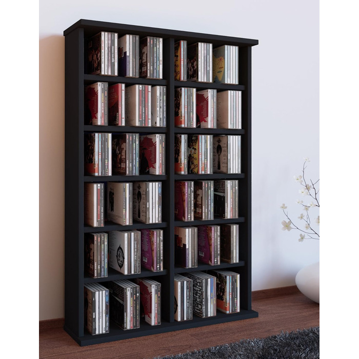 VCM Wood CD DVD Stand Shelf | CD shelf with space for 300 CDs or 130 DVDs or 72 videos | Dimensions: H. 92 x W. 60 x D. 18 cm. | Elegant DVD shelf | Blu-ray shelf | CD shelf - Ronul Black