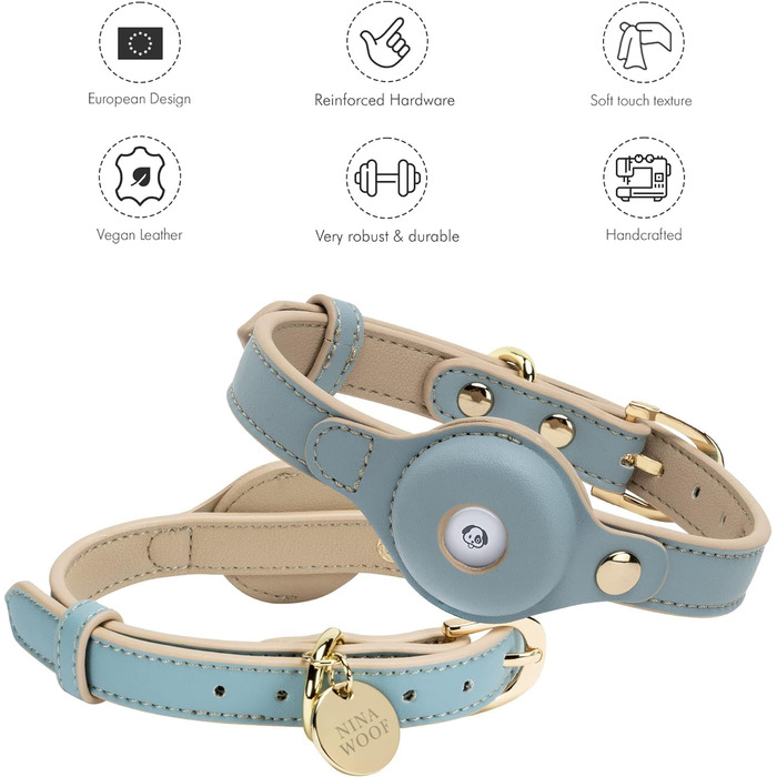Cupertino Dog Collars, Harnesses & Leashes made of vegan leather with dog tracker device holder, adjustable dog collar (Small (Neck: 12x15), Pink) (Medium (Neck: 15x19), Blue)