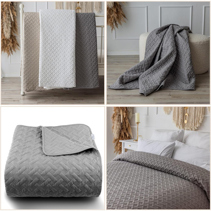 Daybed Cover 200x220 Grey Bedspread Throw Bed Throw Sofa Throw Quilted Blanket Sofa Blanket Throw Blanket Bed Covers XXL Overbed Cover Quilted Daybed Covers Quilted Quilt Bedspread