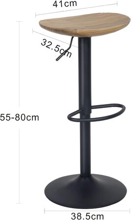 Kidol Adjustable Height Bar Stools 2-Pack - 360° Swivel, Round Wooden Seat, Metal Frame, for Kitchen/Bar/Living Room (Brown)