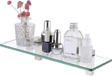 KES Shower Shelf for Hanging, Bathroom Shelf, Wall Shelf, Shower Glass Shelf, 8mm Shower Shelf, Bathroom Shelf, Tempered Glass with Shelf Supports 60cm Brushed Nickel, BGS3201S60-2 (40 CM, Brushed Nickel)