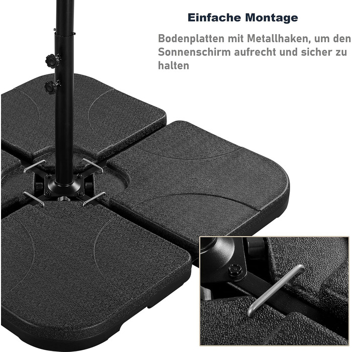 Yaheetech 4-Piece Parasol Stand, Umbrella Stand, Umbrella Weight with 80 kg Sand or 60 kg Water Fillable, Weight Plates, Market Umbrella Stand for Ground Cross, Black