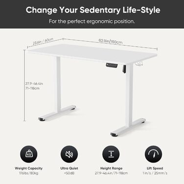 VOSATRON Electric Height Adjustable Desk 160x60cm with Memory Control & Anti-Collision Technology - Black Frame/Black Top