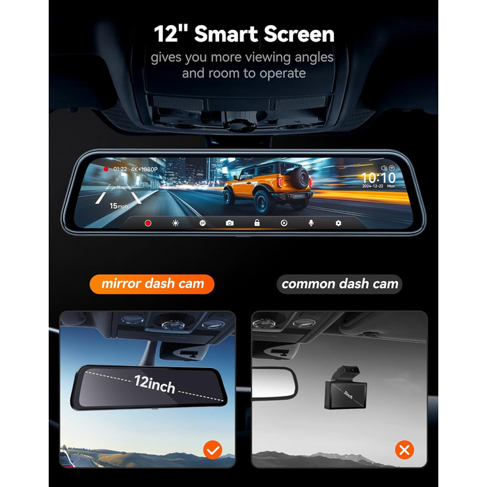 WOLFBOX Dashcam G840S 4K: Дзеркало-відеореєстратор з камерою заднього виду, WiFi, IPS-екран, GPS, 32GB, G-сенсор, Park Mode