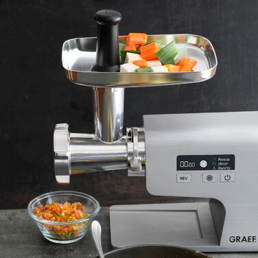М'ясоподрібнювач GRAEF Multiwolf FW500 з металевим корпусом, потужність 2500 Вт, срібний