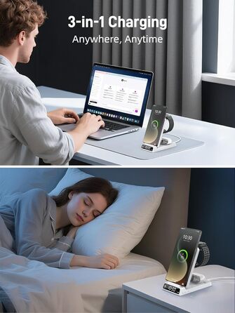 Бездротова зарядка для Samsung з годинником: станція для Galaxy S25 Ultra/S24/Z Fold 6/Flip 7/Bud, Watch, серій 8/7/6/5Pro, 3 в 1, сірий (білий)