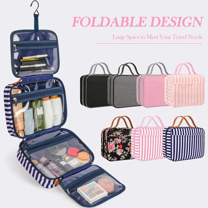 Сумка для косметики IDEATECH, дорожня, водонепроникна, для чоловіків та жінок, рожево-смугаста, з петлею для підвішування